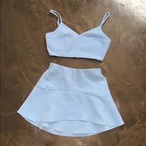 Two piece, powder blue skirt and top set
